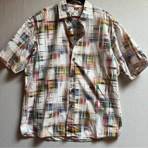 Signum pattern button up short sleeve shirt Sz M